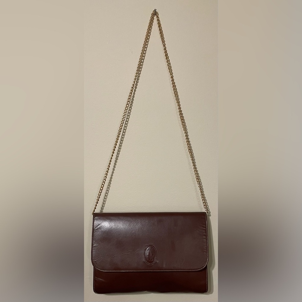 Cartier Authentic Vintage Maroon Clutch/Shoulder Bag with Gold Tone Chain - Picture 2 of 11